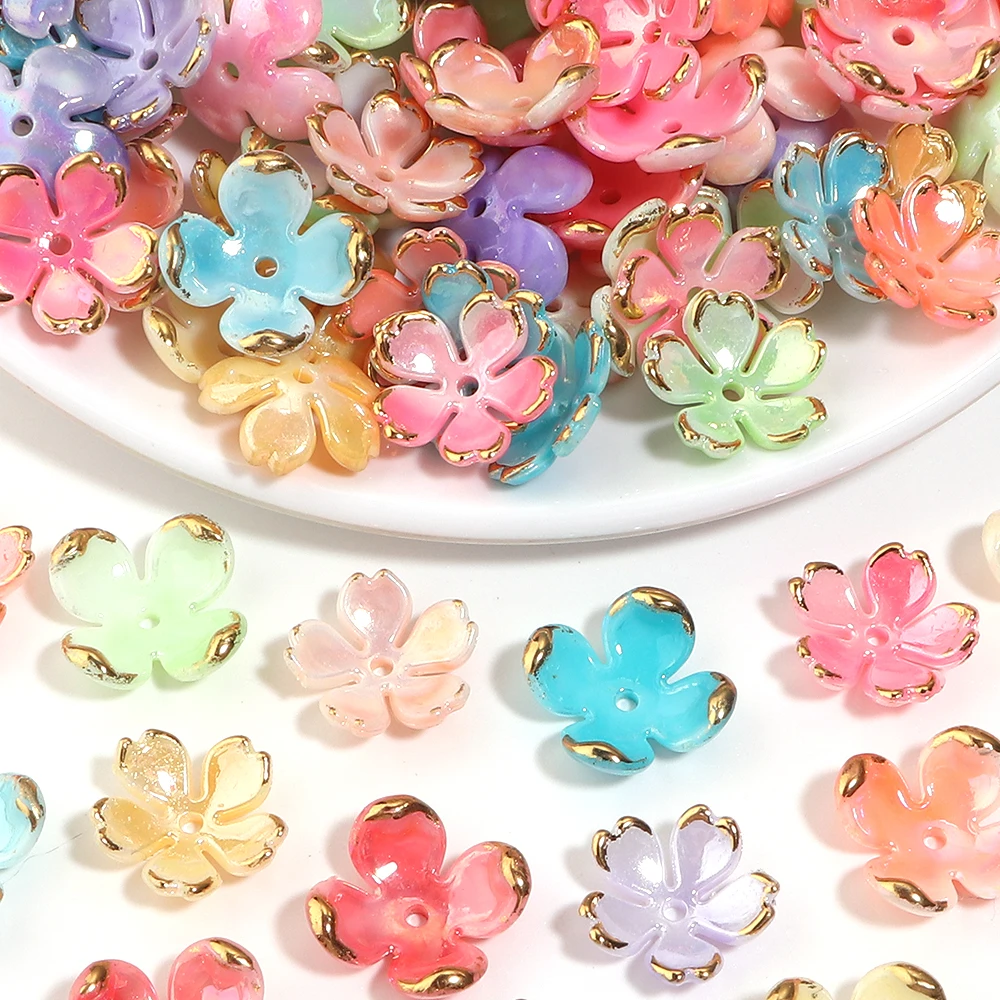 100 Stück Farbverlauf-Blumen-Abstandshalterperlen aus Acryl mit Goldrand, lose Blütenblattperlen für die Schmuckherstellung, DIY-Armband- und Ohrringzubehör – Detail 5