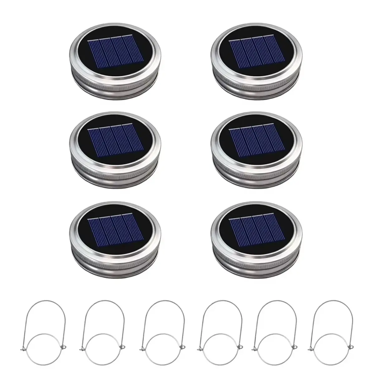 L70A 6PCS Solar Masons Jar Lights 30 LED Waterproof Fairy Firefly Jar Lid String Lights with Hangers for Outdoor Garden Decor