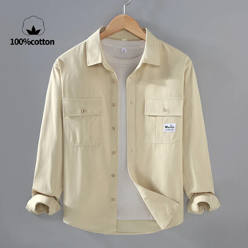 

Куртка-рубашка для рабочей одежды из 100% хлопка — (M-3XL) | Повседневная одежда 30-х годов с двойным карманом, которую можно стирать в машине, одежда для кемпинга на открытом воздухе, унисекс