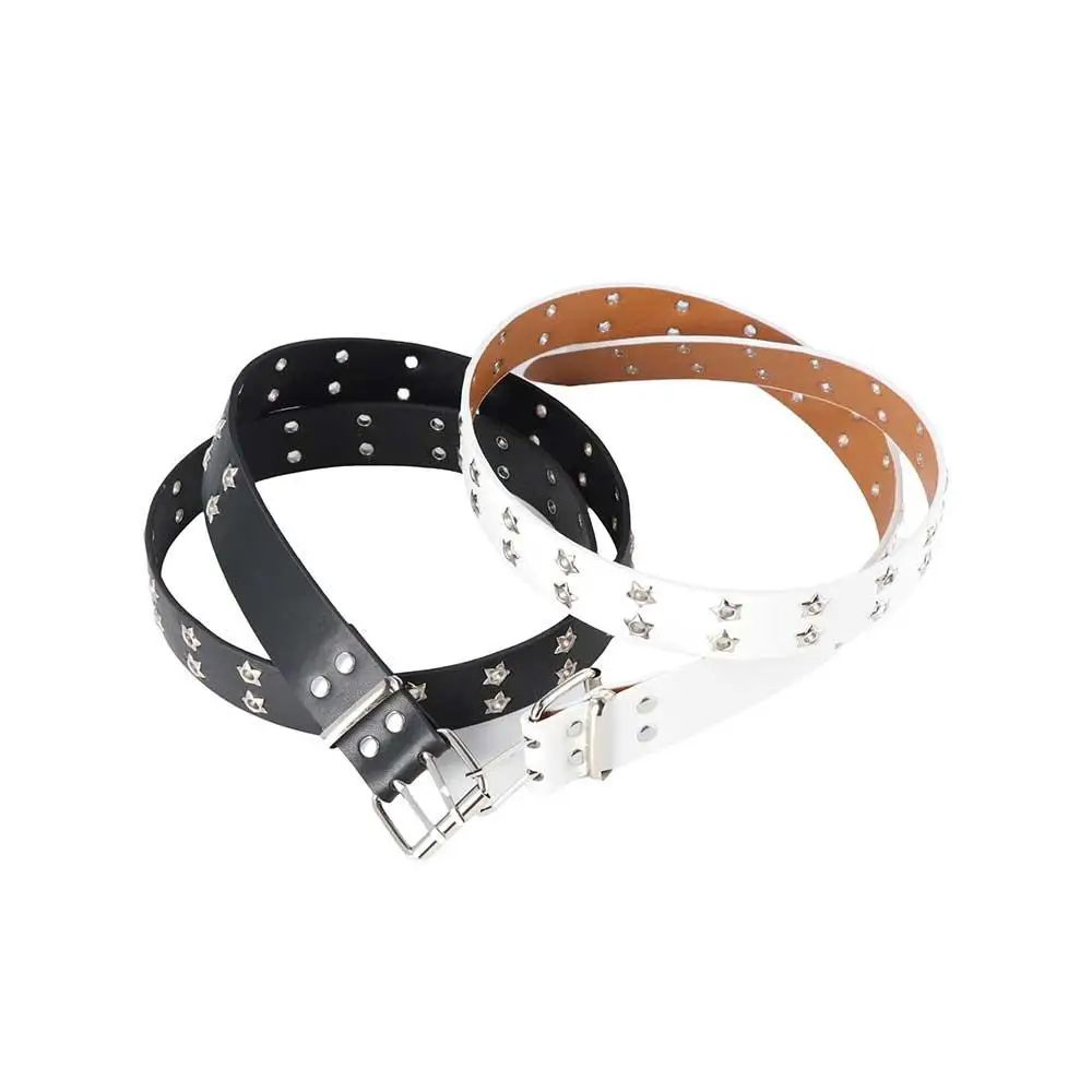 Korean Double Breasted Metal Buckle Star Hole Wide Side Waist Strap Women Waistband Double Grommet Hole Korean Waist Belts