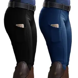 Pants Solid Color Elastic Women Trousers Pocket Hip Lift Equestrian Horse Racing Trousers