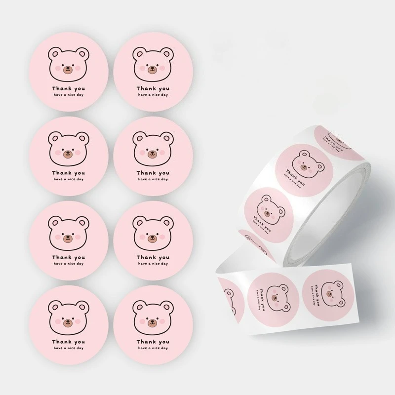 300Pcs Simple Cartoon Pink Thank You Round Seal Sticker Gift Stickers for Homemade Packaging Decoration Label 3cm Roll