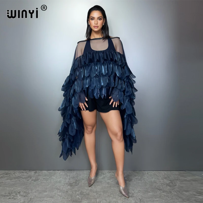 WINYI Summer Cape Sexy Women's Tops Sexy Perspective Cloak Monocolour Fashion Poncho for Woman