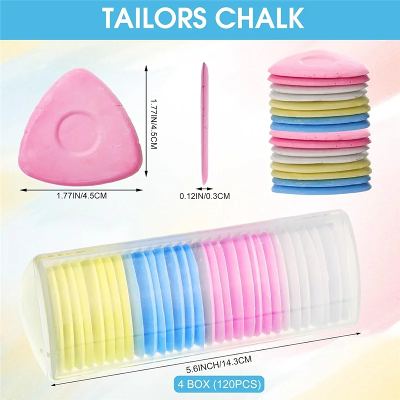 A69efor اللحف، لوازم صنع الخياطة - طباشير قماش الخياطة 120 قطعة في 4 ألوان - طباشير خياط مثلث وعلامات قماشية