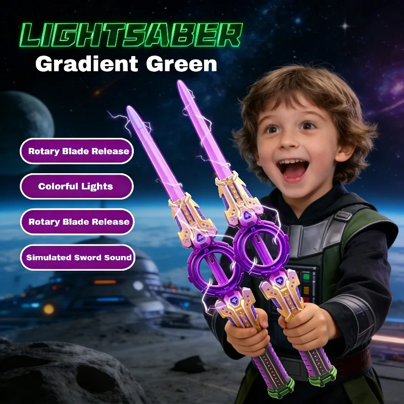 Feuer-Spin Doppelklingen-Lichtschwert - LED Leuchtendes Spielzeugschwert mit Typ-C-Ladung, Cooles Kinder-Fantasie-Spielzeug