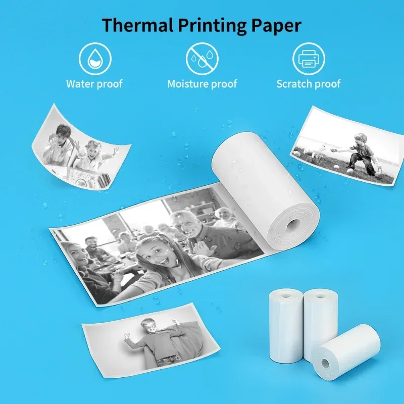 Papel de impressão térmica para câmera infantil, 3.6 metros por rolo 57*27mm, à prova d'água e à prova de óleo, caneta aquarela colorida, adesivos fofos