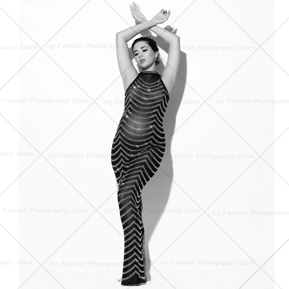 Sexy Goddess Pregnant Women Photography Clothing Large Stretch Bright Diamond Dress Dress Pregnant Women Family Party Dress