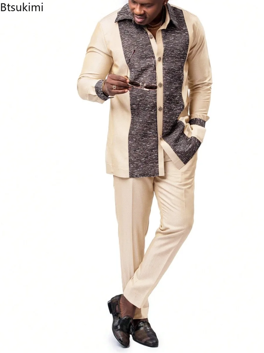 

Мужские мусульманские комплекты 2026: роскошные рубашки с длинным рукавом и брюки, повседневные костюмы для путешествий и банкетов, традиционная африканская одежда