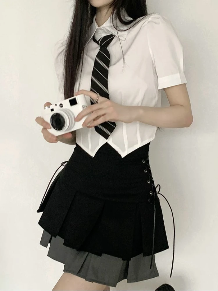 

2025 Women's Punk Layered Pleated Mini Skirt - Side Lace-Up Bowknot Edgy Streetwear Skirt for Spring Autumn Y2K emo