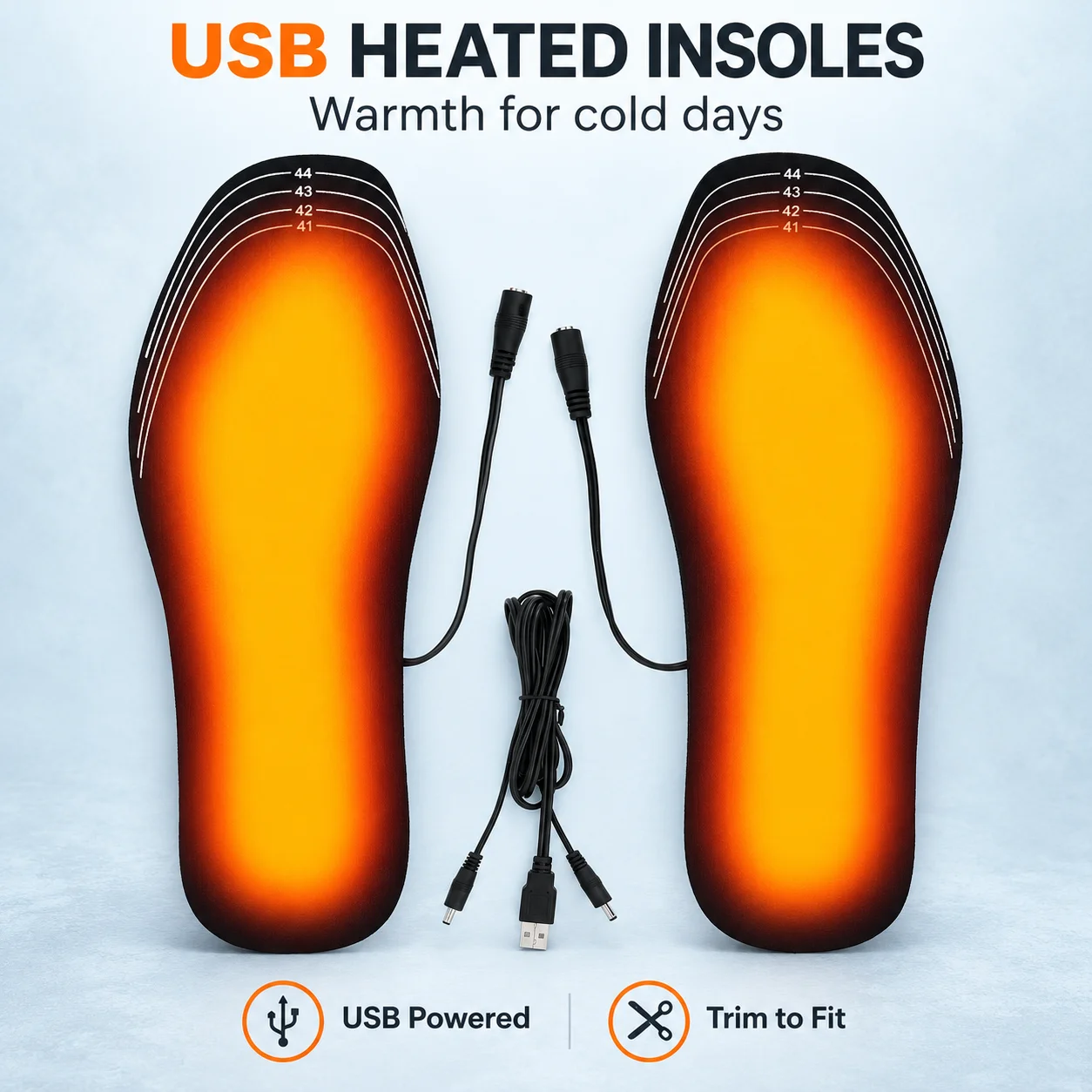 USB Heated Insoles Electric Foot Warmers Trim to Fit Heating Shoe Inserts for Winter Boots Skiing Hiking Outdoor Activities