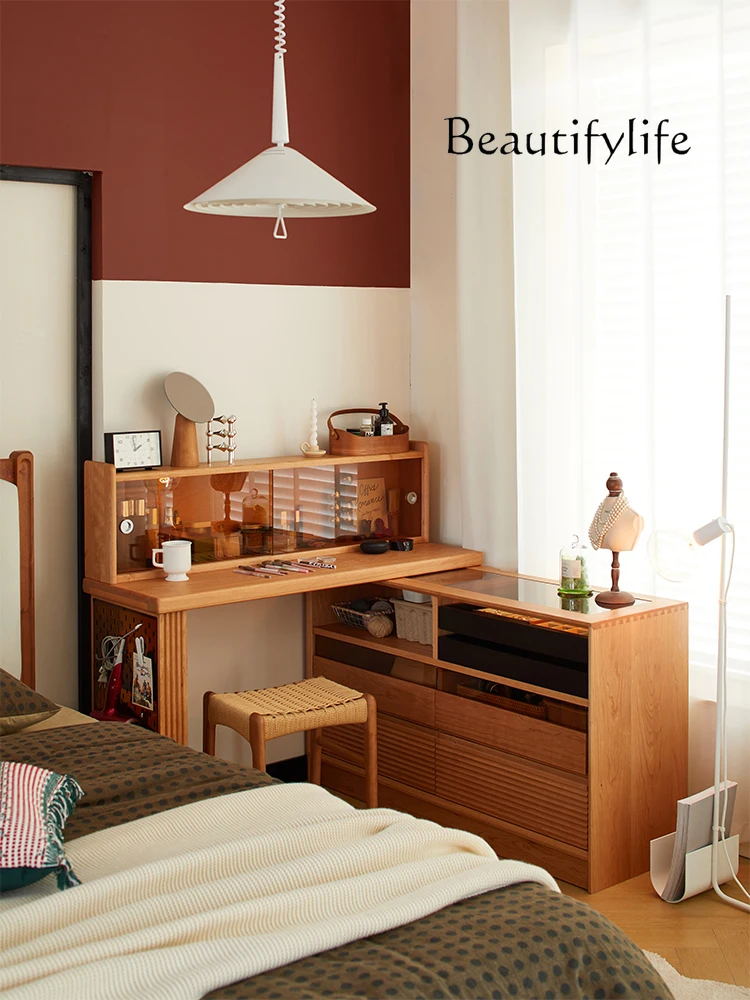 Japanese-Style Solid Wood Antique Style Simple Chest of Drawers and Dressing Table