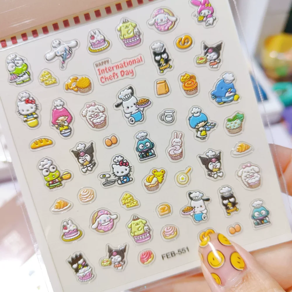 Newest Cartoon Sanrio Nail Sticker HelloKitty Melody Kuromi Anime Stickers Nail Art Decoration DIY Press On Nails