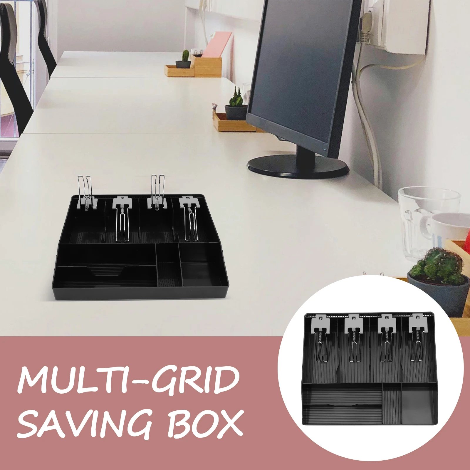 Multi-Grid Cashier 3 Bill 3 Coin Compartments Multiple Compartment Storage Tray Money Organizer Cash Drawer Tray Storage Stand