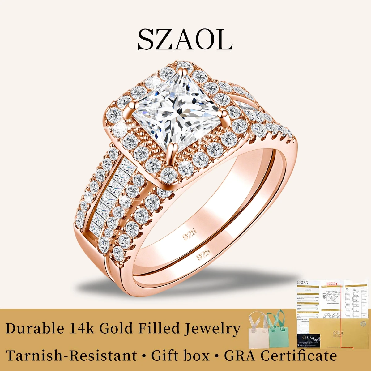 

Luxury 925 Silver 2Pcs Princess Cut 1.5ct Moissanite Bridal Set for Fiancee.14k Gold Filled Stackable Women Rings Party Jewelry