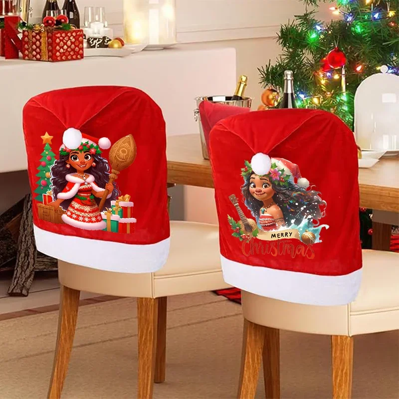 Disney Moana 2 Christmas Chair Covers Cartoon Anime Graphic Print New Year Dinner Party Home Living Room Decor Xmas Decorations