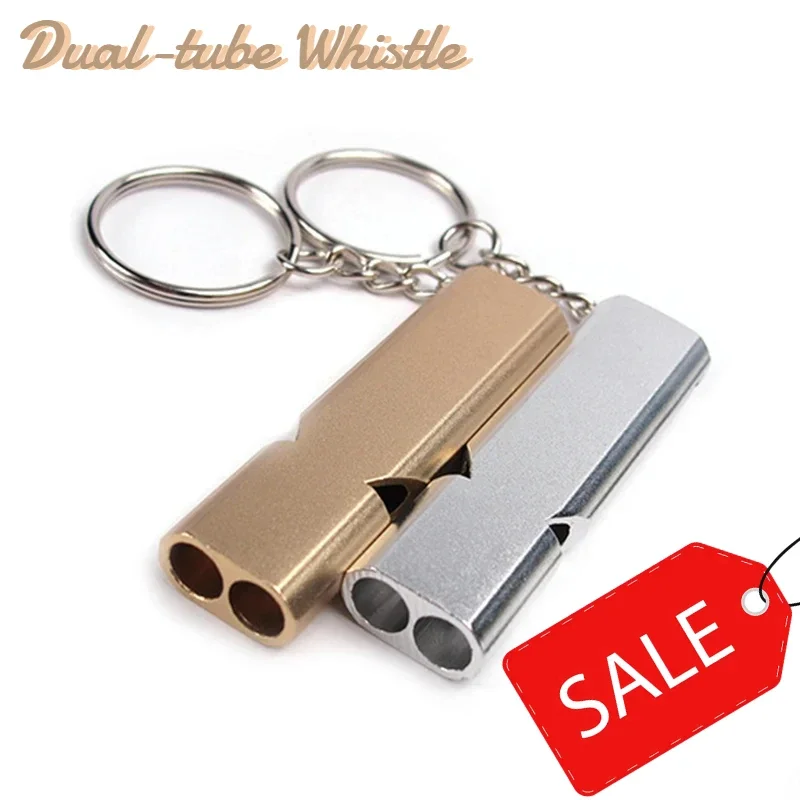 

1pc Dual-tube Survival Whistle Ultimate Lifeguard Camping Safe Survival Whistle Lightweight Aluminum Alloy Loud Waterproof