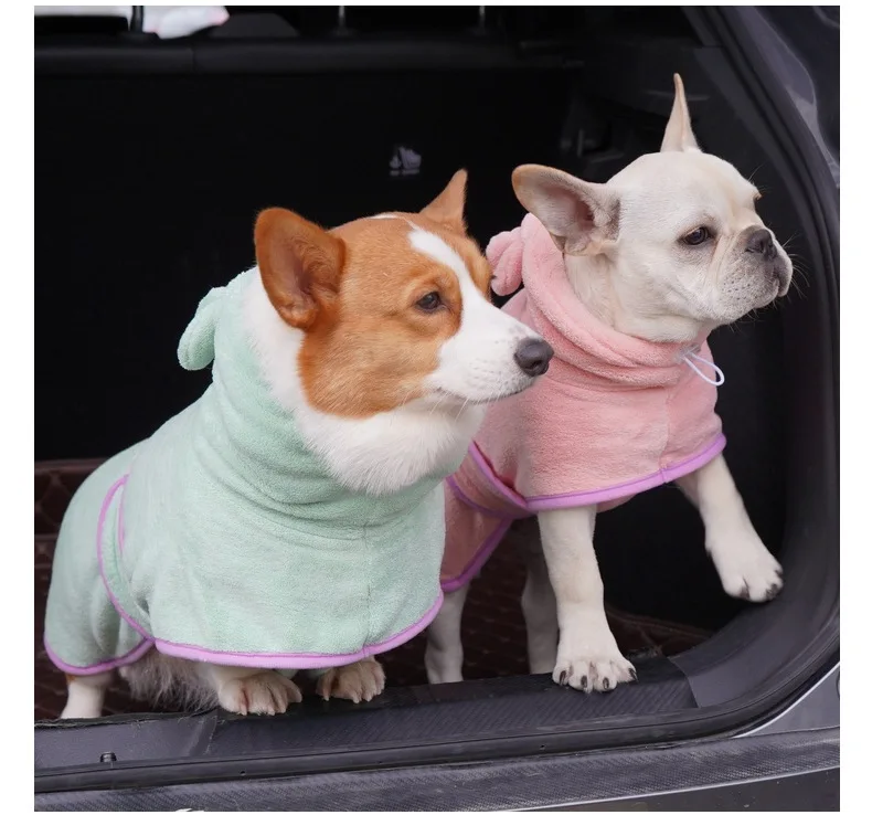 Bathrobe for Dogs Super Absorbent Fast Drying Hooded Cute Pet Bathrobe Towel for Cats Dogs Adjustable Microfiber Coat Corgi Pugs