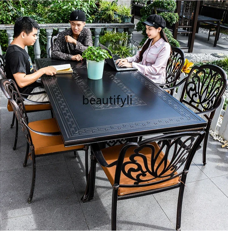D25 tables and chairs cast aluminum European casual dining table open-air garden terrace  wrought iron courtyard furniture