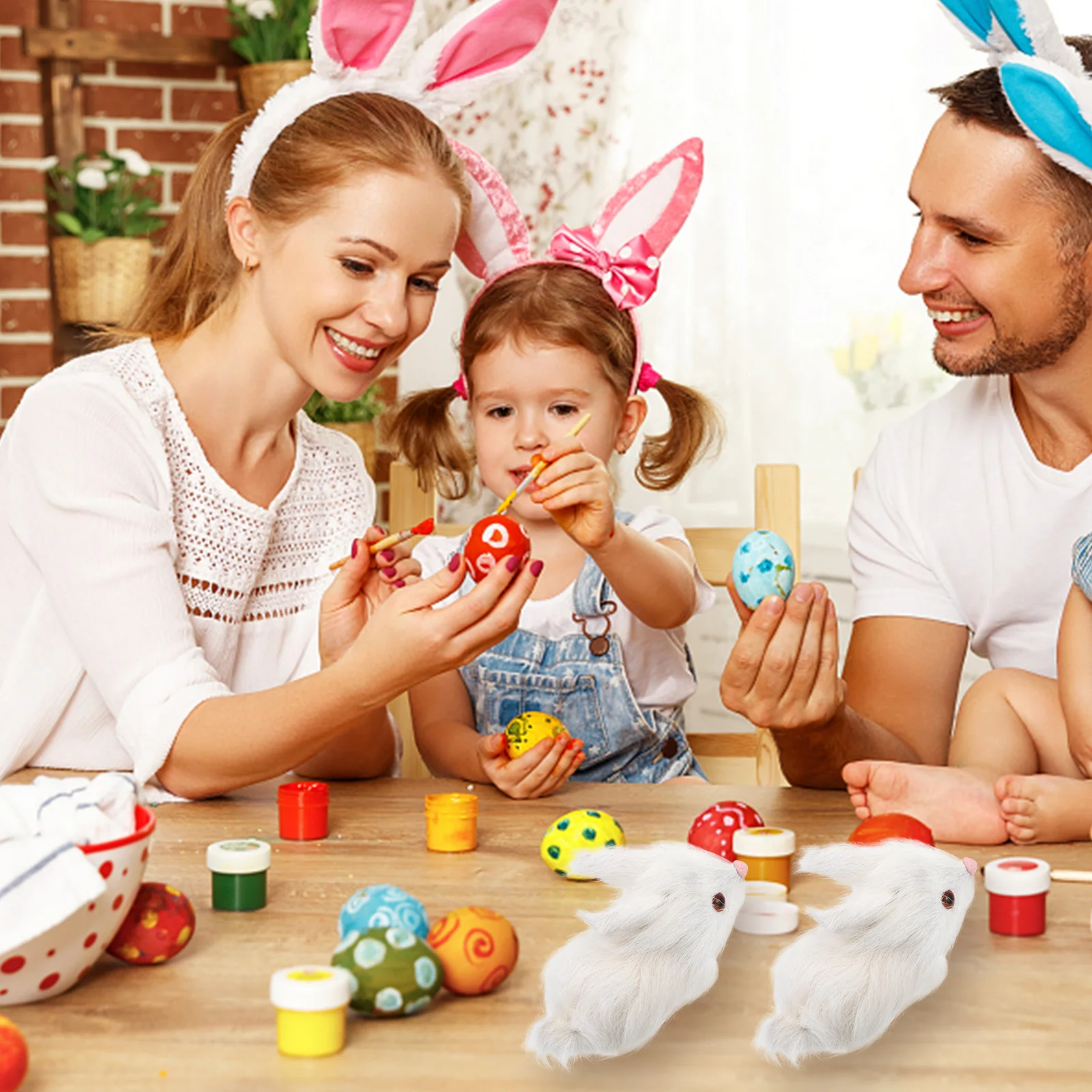 

2Pcs Lovely Simulation Rabbit Ornament Home Desktop Decoration Kids Gift Easter Party Holiday Decor Rabbit Ornament