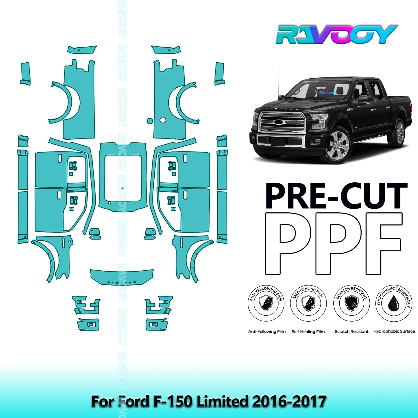 

For Ford F-150 Limited 2016-2017 Full Vehicle 8.5Mil Paint Protection PPF Clear Bra Kit