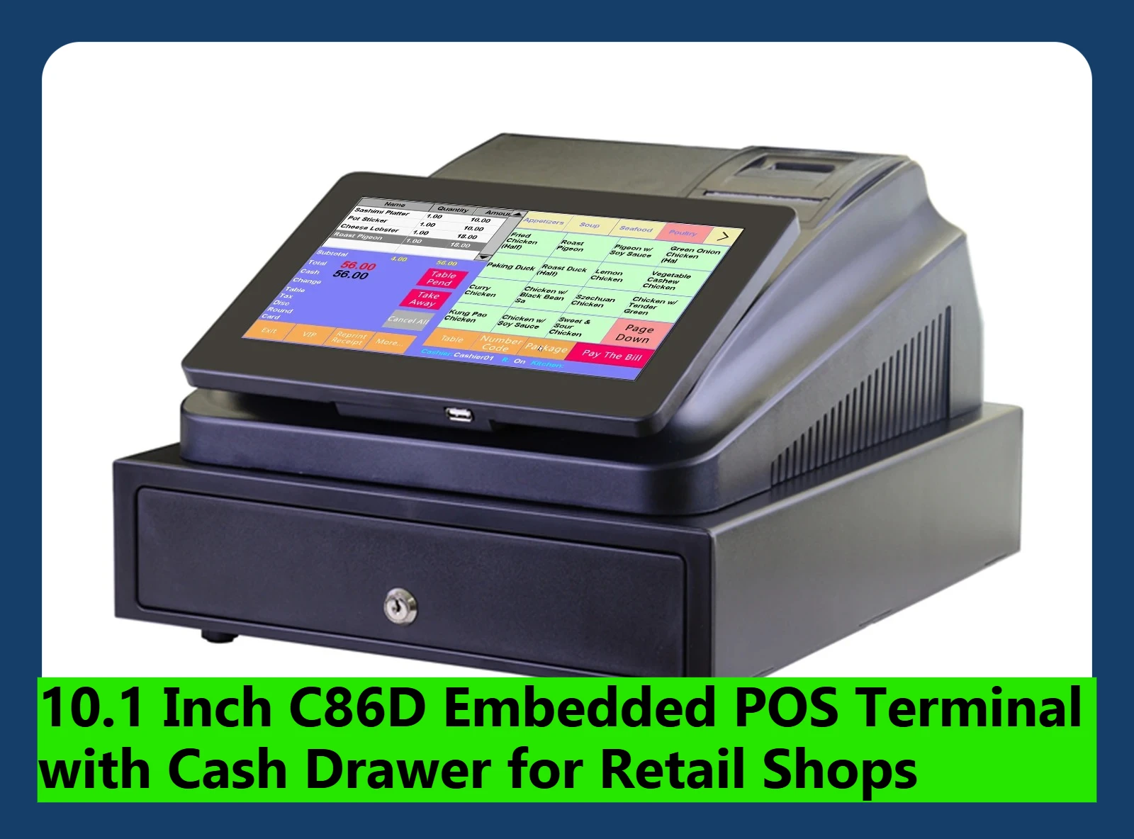 Retail Store C86D Embedded POS Terminal 10.1 Inch Touch POS with Cash Drawer