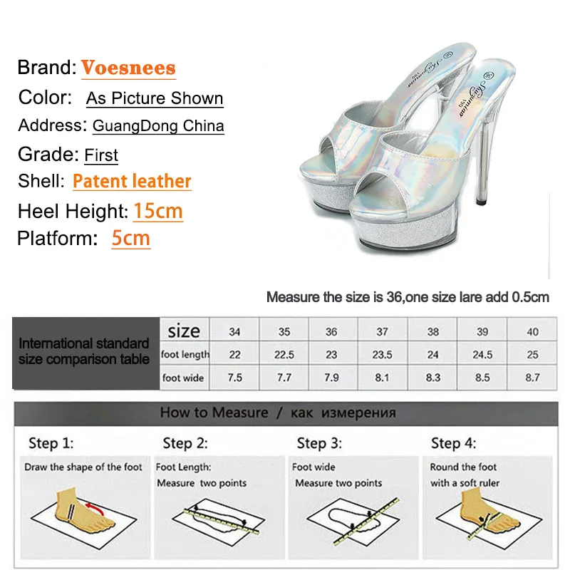 Transparent Platform Shiny Slippers 2023 New Summer Silver Women\'s Shoes 15CM Holographic High Heels Fashion Nightclub Sandals