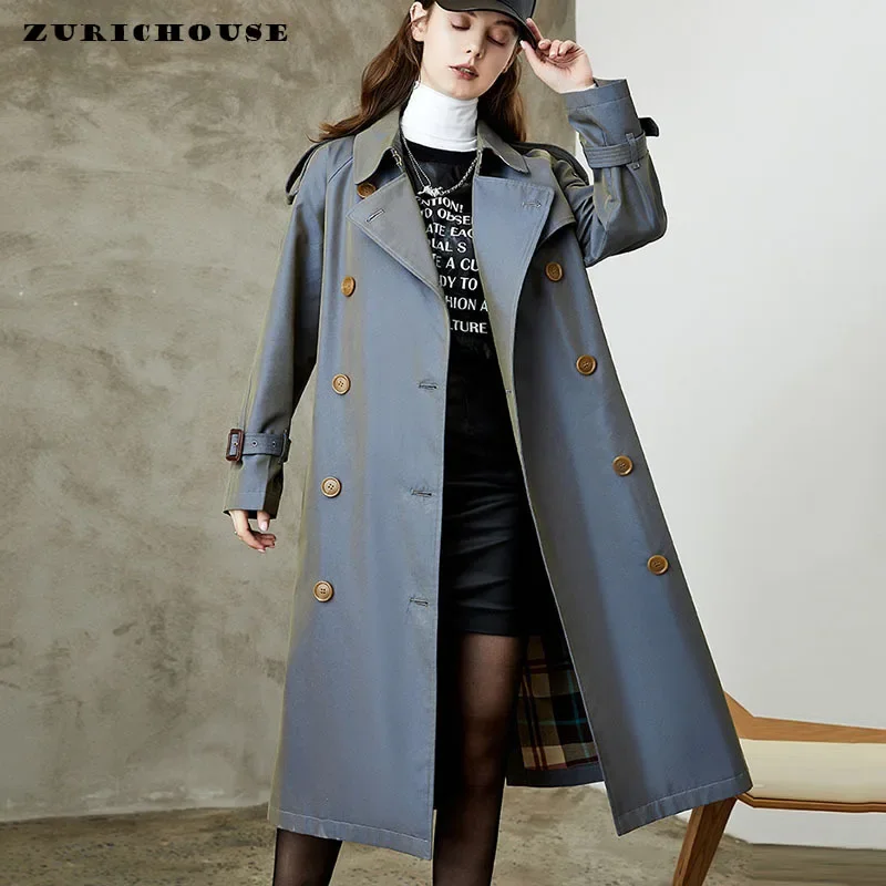 

High-end Classic Casual Long Trench Coat for Women 2024 New Simple Slim Double Breasted Belted Windbreaker Overcoat Female