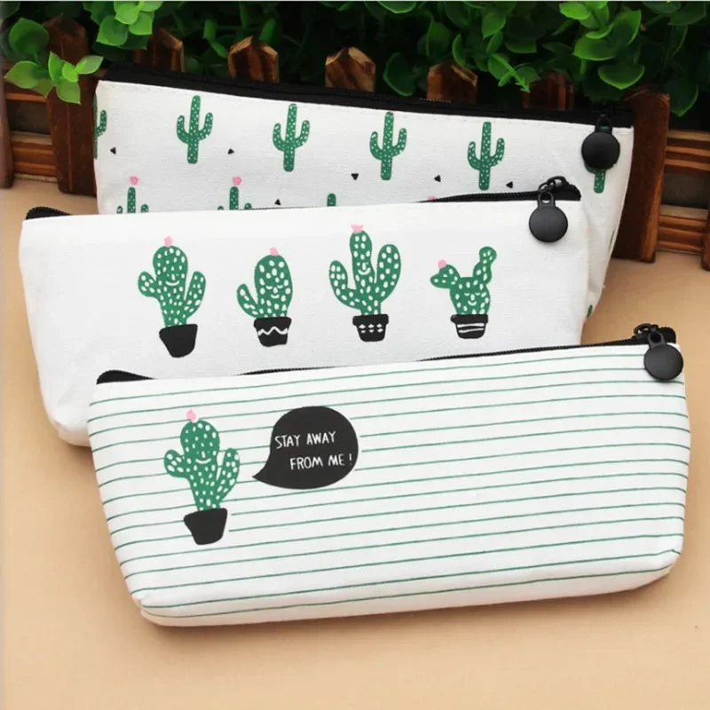 Fabric Canvas Cactus Pencil Case Cute School Pen Case Novelty Stationery Office Crayon Pencil Box Pen Bag Kawaii School Supplies