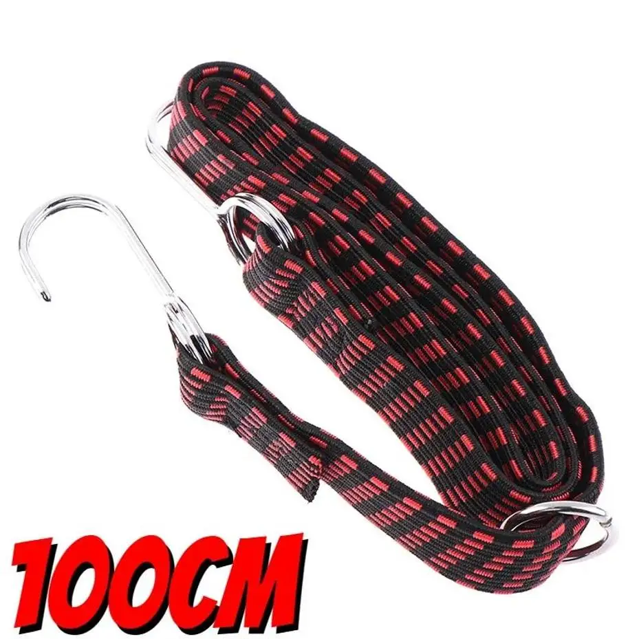 1M Heavy‑Duty Flat Hooked Bungee Cord Adjustable Elastic Rubber Stretch Straps High Toughness Luggage Motorcycle Cargo Fastening