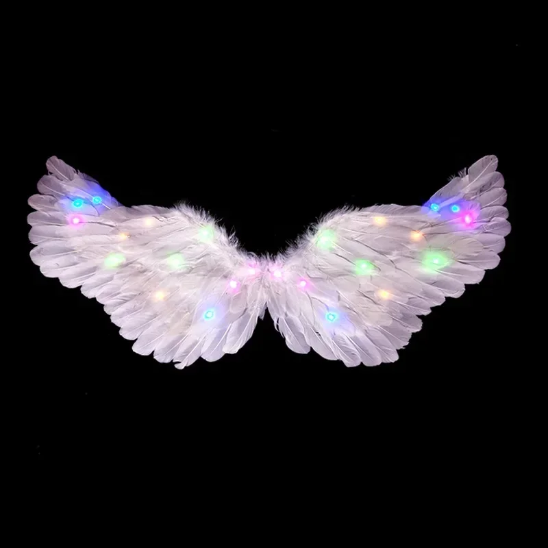 Adult Children LED Light Up Flashing White Feathers Angel Wings Performance Props Stage Shows Christmas