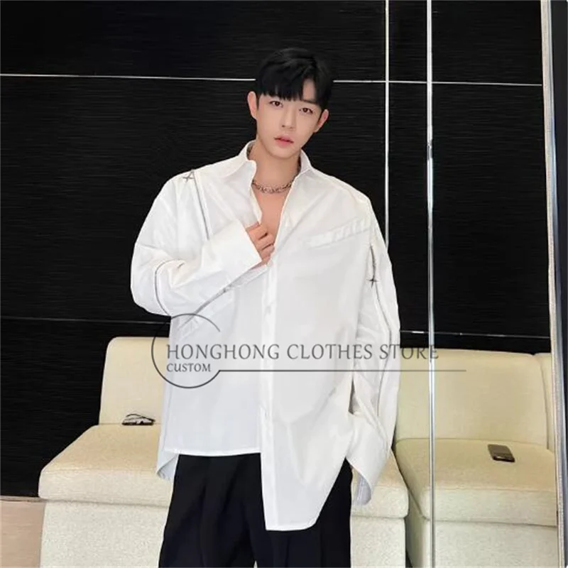 

Темная рубашка с асимметричным подолом в стиле стритстайл - мужская рубашка с молнией Bold Heavy Industries