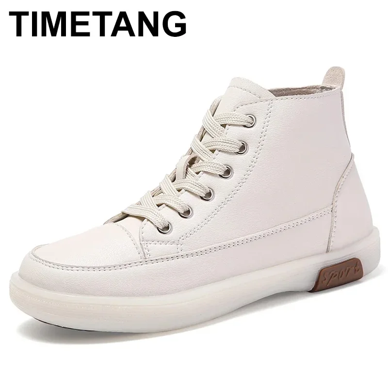 Autumn New Leather White Women Shoes Flat Soft Sole Comfortable Casual High Top Shoes for Women Sneakers Zapatos De Mujer