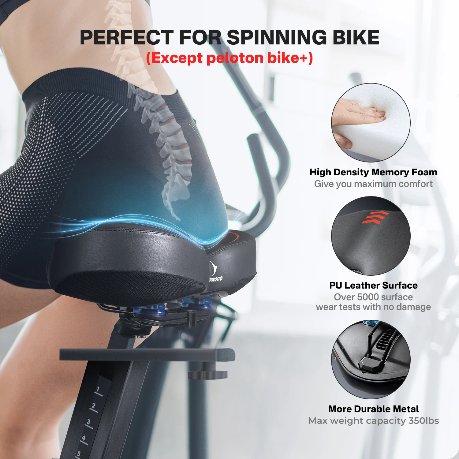 YOUNGDO Noseless Oversize Bike Seat Cushion Cycling Wide Bicycle Saddle for Peloton Stationary Exercise Bike Ebike City Bike