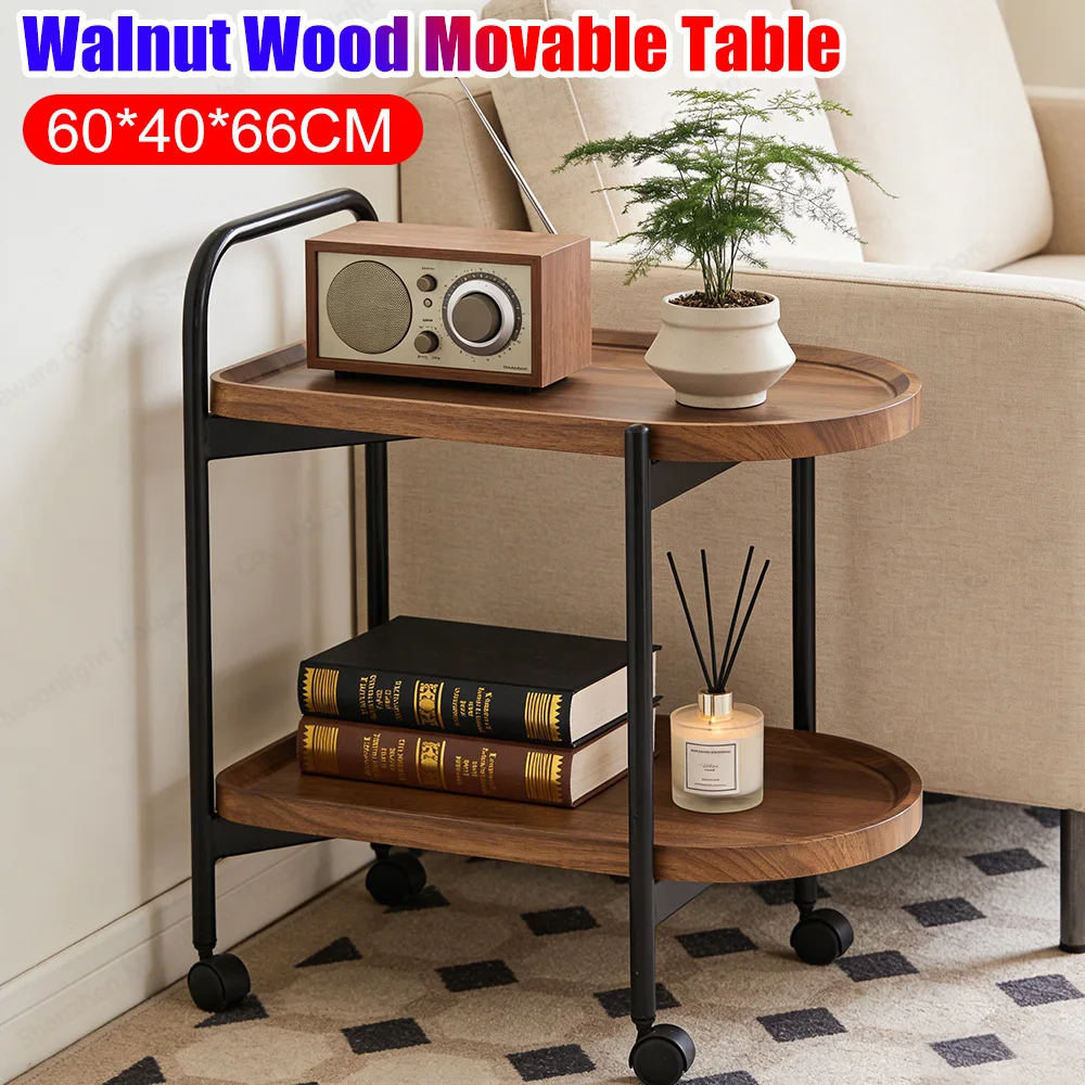 

Угловой столик из орехового дерева в скандинавском стиле на колесиках, передвижной маленький стол с полкой большой вместимости для чтения книг, чая, вазы