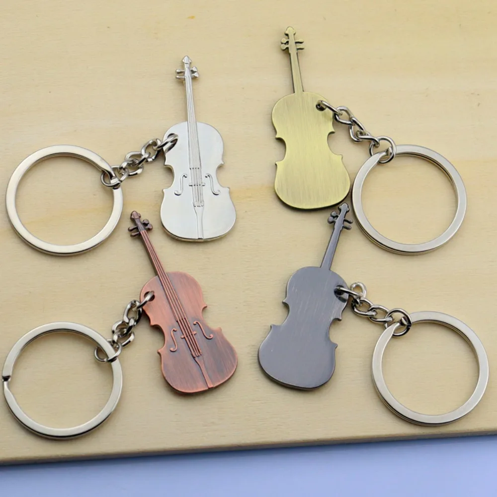 Cool Metal Guitar Key Chain Classical Bag Charm Vintage Violin Keyring Funny Rock Musical Instrument Pendant Gifts