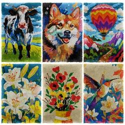 Latch Hook Rug Kit DIY Crochet Yarn Kits Hooking Carpet Adults and Kids Animal flowers with Preprinted Canvas Pattern Smyrna bag