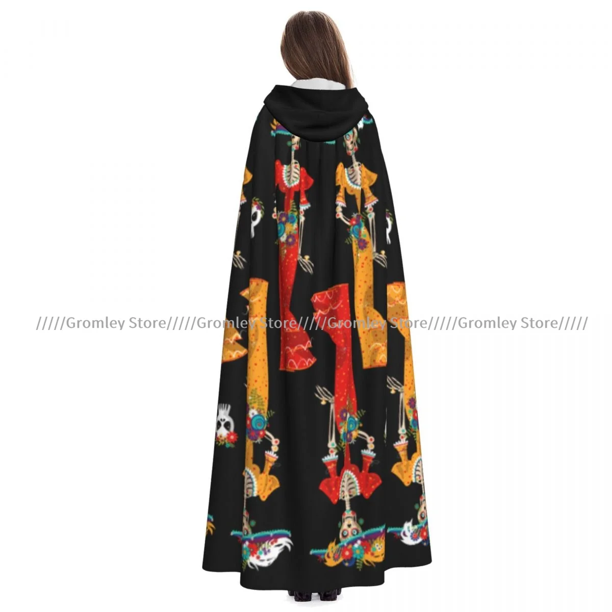 

Elegant Skull Dia De Muertos Witch Cloak Halloween Cosplay Costume Adult Unisex Cloak Retro Ages Cape