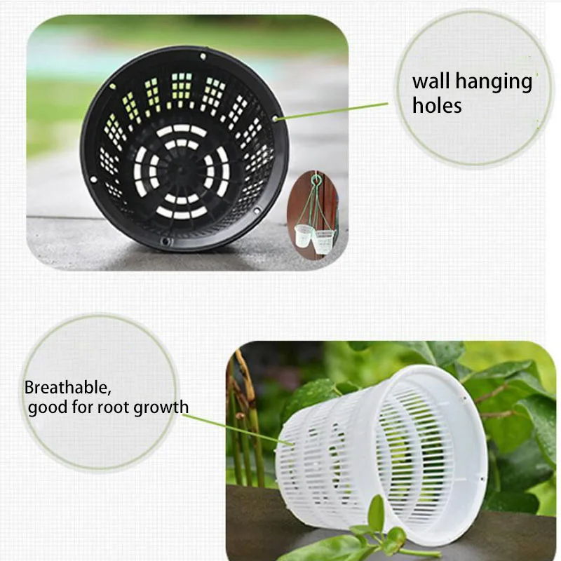 10x Breathable Orchid flower plant grow net Mesh cup Planters Container Plastic Slotted wall hanging Holes Pot white black c1 P1