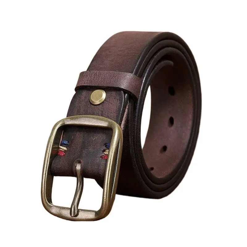 Handcrafted extended and thickened pure copper belt men's cowskin casual youth