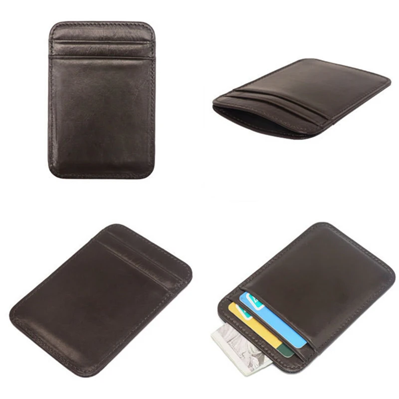 Funda de cuero ultrafina para tarjetas, tarjetero con ranura para múltiples tarjetas, Clip multifuncional para efectivo, Mini billetera Unisex multiusos