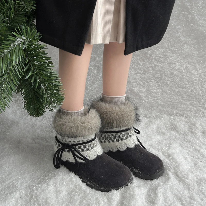 المرأة الشتاء سميكة صوف مبطن منتصف العجل الثلوج الأحذية القطنية الدافئة العصرية سميكة القاع الجوارب خفيفة الوزن جولة تو #6