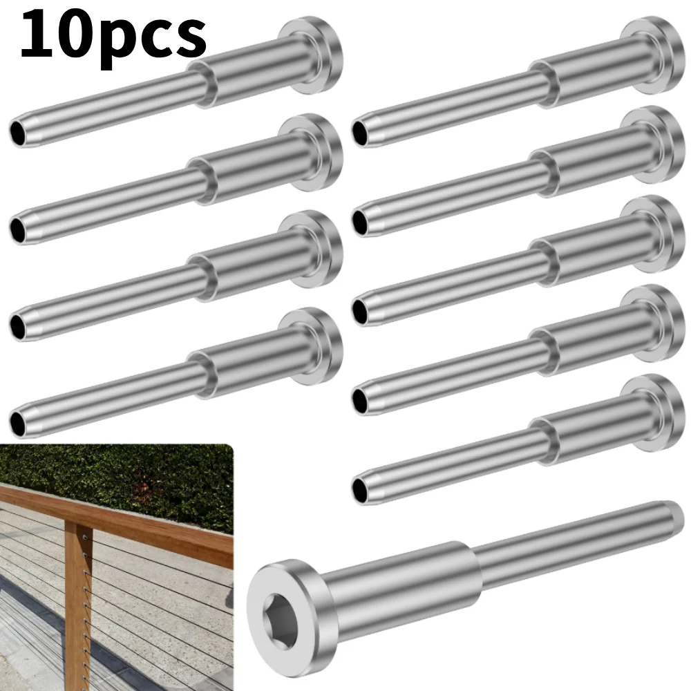 

10 шт., комплект оборудования для невидимых кабельных перил, нержавеющая сталь 316, 1/8 дюйма, приемник и конец шпильки для кабельных перил и деревянный металлический столб