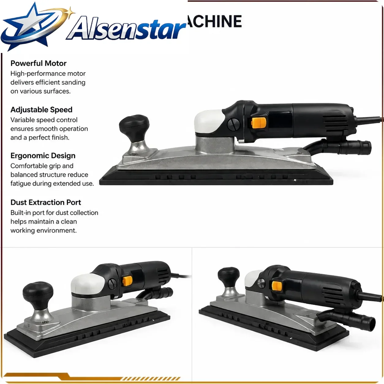 70x400mm Central Vacuum Flat Sanding Machine Longbase Long Bed Electric Long Board Orbital Sander 500W with Carbon Brush