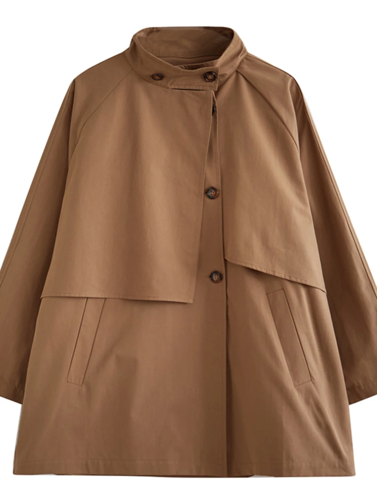 

High-End plus Size Women's Autumn New Korean Sle Casual Stand Collar Mid-Length Small Size Windbreaker Coat
