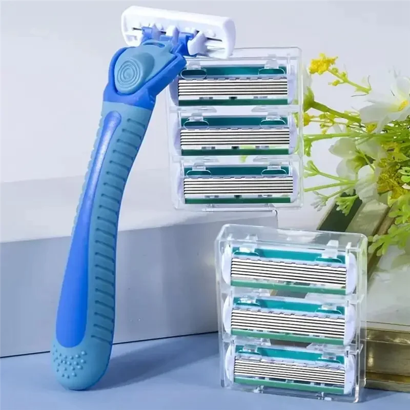 1 Handle + 18 Blades/Women Manual Razor 6-Layer Stainless Steel Hair Removal Shaving Blades Replaceable Shaver Head