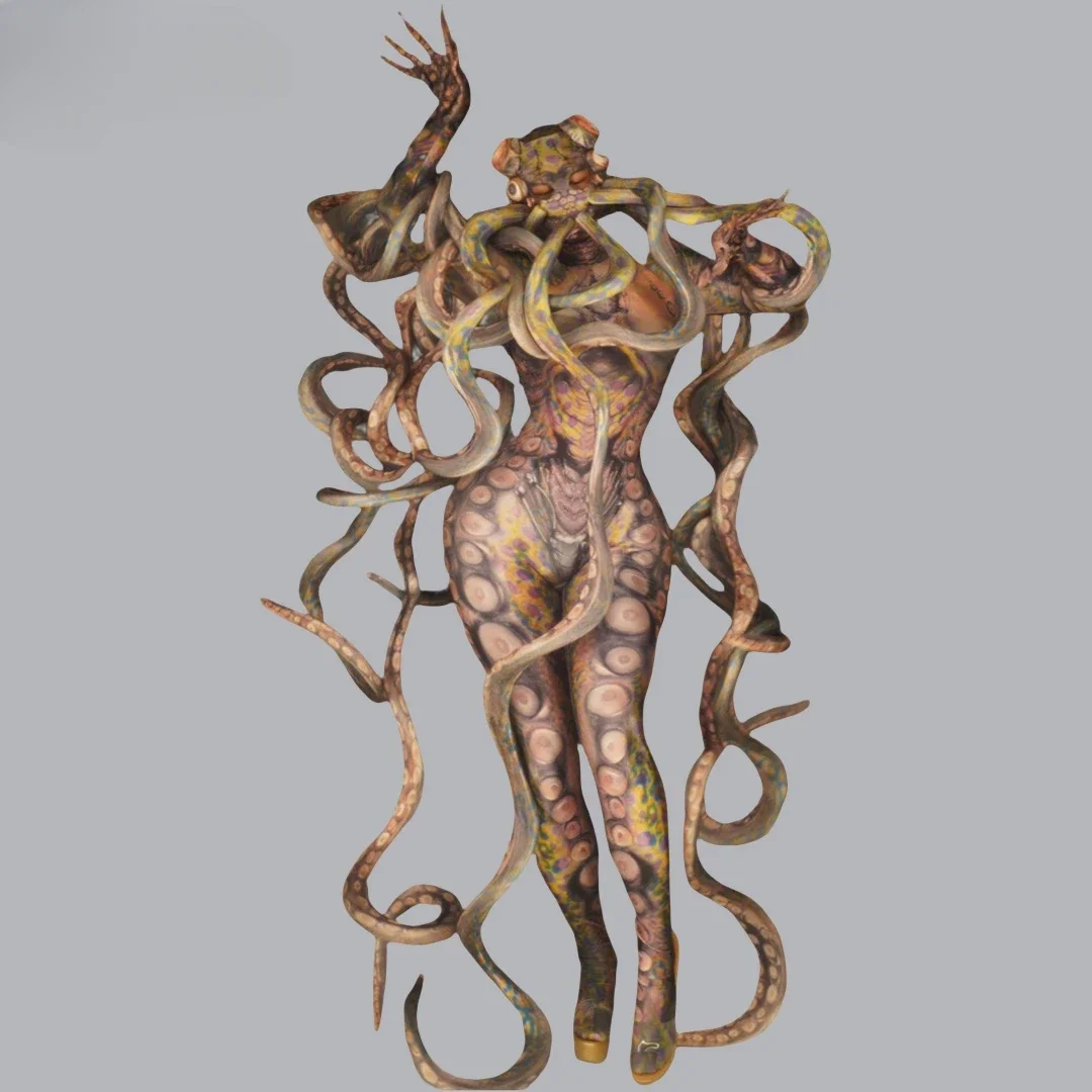 

Halloween Octopus Monster Stage Jumpsuit Women Long Tentacles Cosplay Costumes Stretch Skinny Horror Role Playing Dance Bodysuit