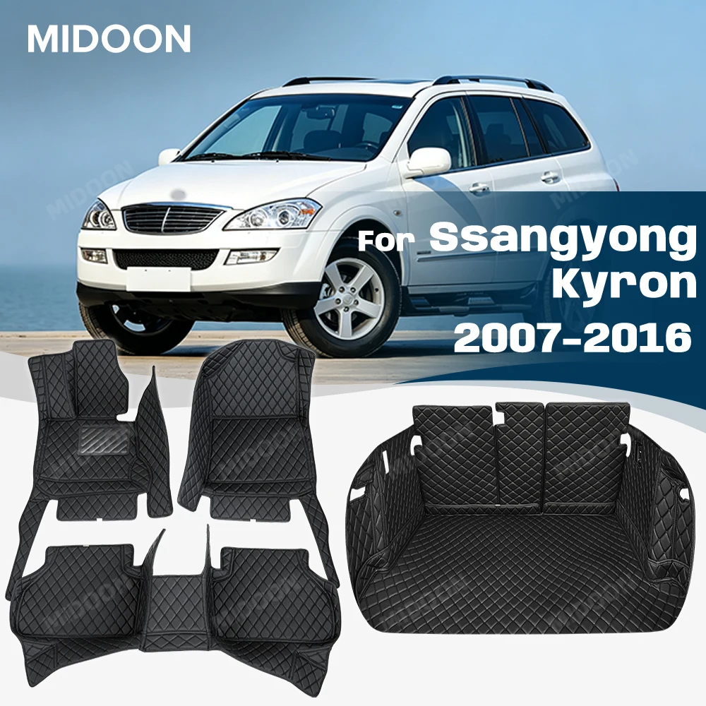 Tapetes de chão para carro, em couro, com ajuste personalizado, para Ssangyong Kyron 2007-2016, impermeáveis, protetores de pés, acessórios para o int