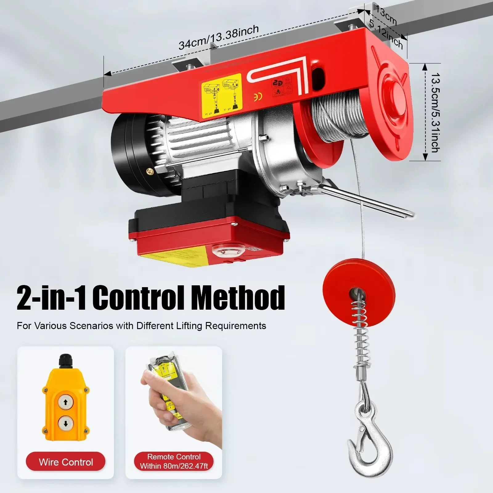

Electric winch w/ wireless remote control,compatible w/ single or double slings,110V automatic cable hoist,for garages&workshops