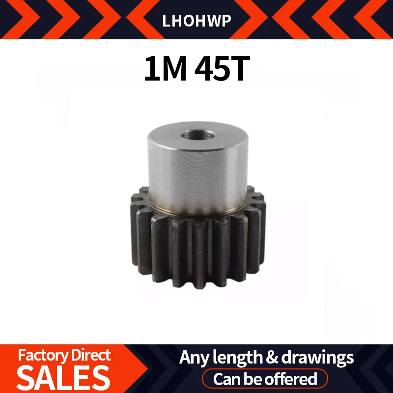 

1 модуль, 45 зубьев, цилиндрическая шестерня с диаметром 8/10/12/14/15 мм для двигателя и стойки 20 ° Угол давления