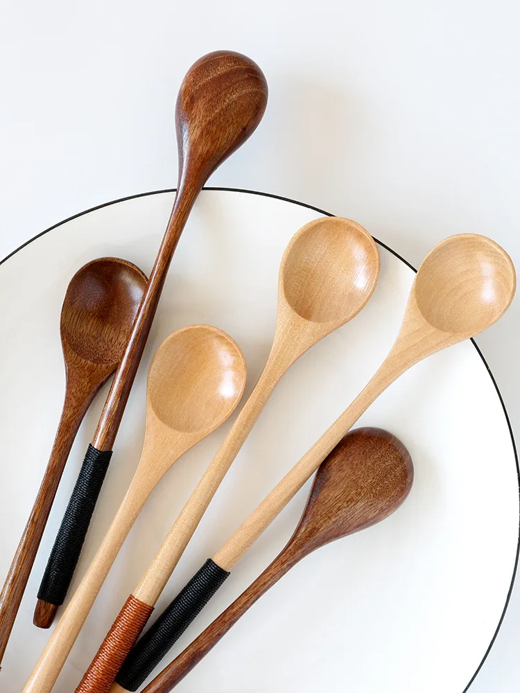 1Pc Wooden Tea Spoon Long Coffee Spoons Small Teaspoon Wood Honey Dessert Spoon Coffee Drink Stirrer Teaspoons Tableware